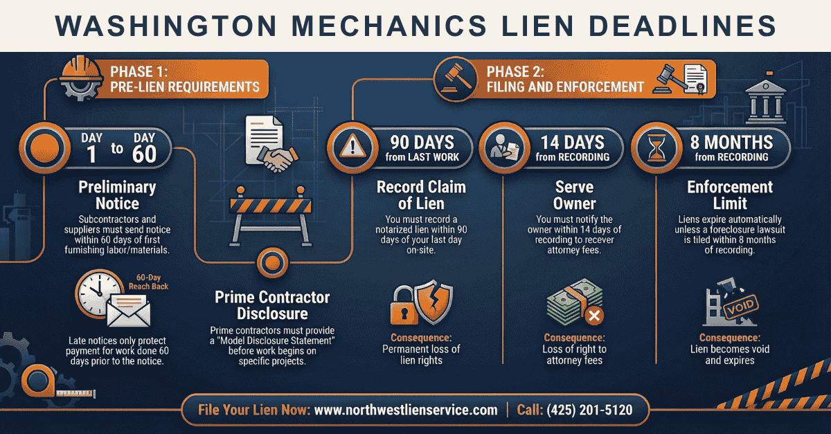 Deadlines for Filing WA Mechanics Lien Infographics
