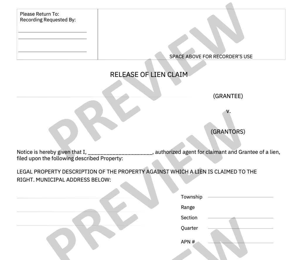 Free lien release form download preview